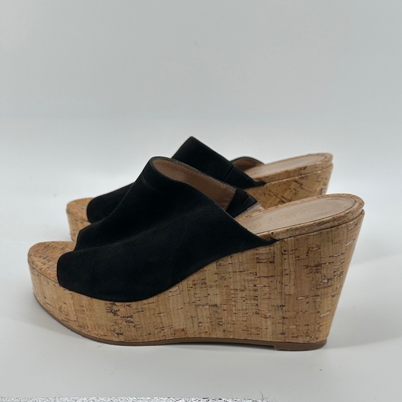 Stuart Weitzman 70s Retro Boho Black Cork Wedge Sandals Causal Chic Sz 10.5 - Picture 12 of 12